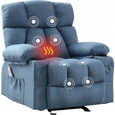 Massage Recliner Chair with Heat and Vibration, Ergonomic Rocking Lounge Chair with 4 Side Pockets, 2 Cup Holders, USB Charging Port - SL-1026